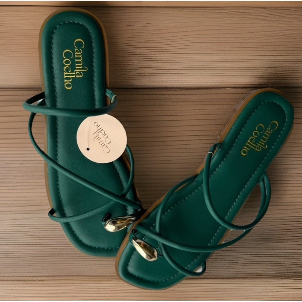 Camila Coelho Women Size 9.5 Venue Strappy Toe Ring Flat Sandals Green